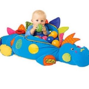 Boss the big blue dinosaur comes with colorful plastic balls in his tummy